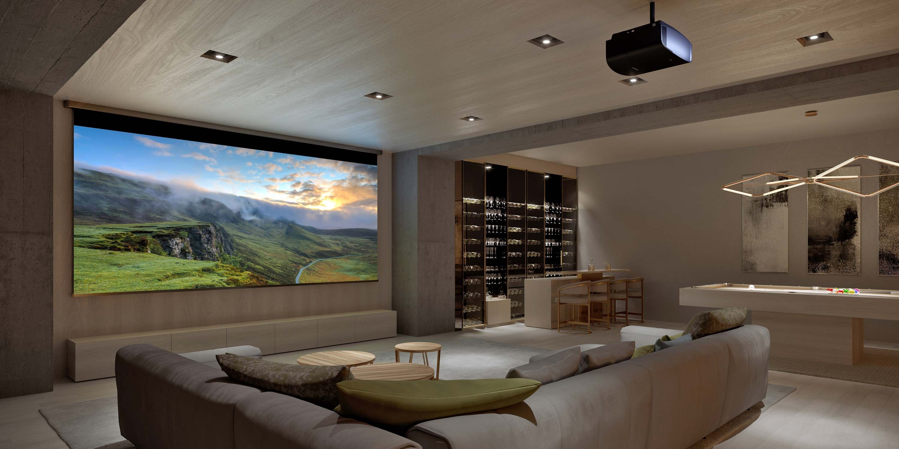 sony bar and game room with theater