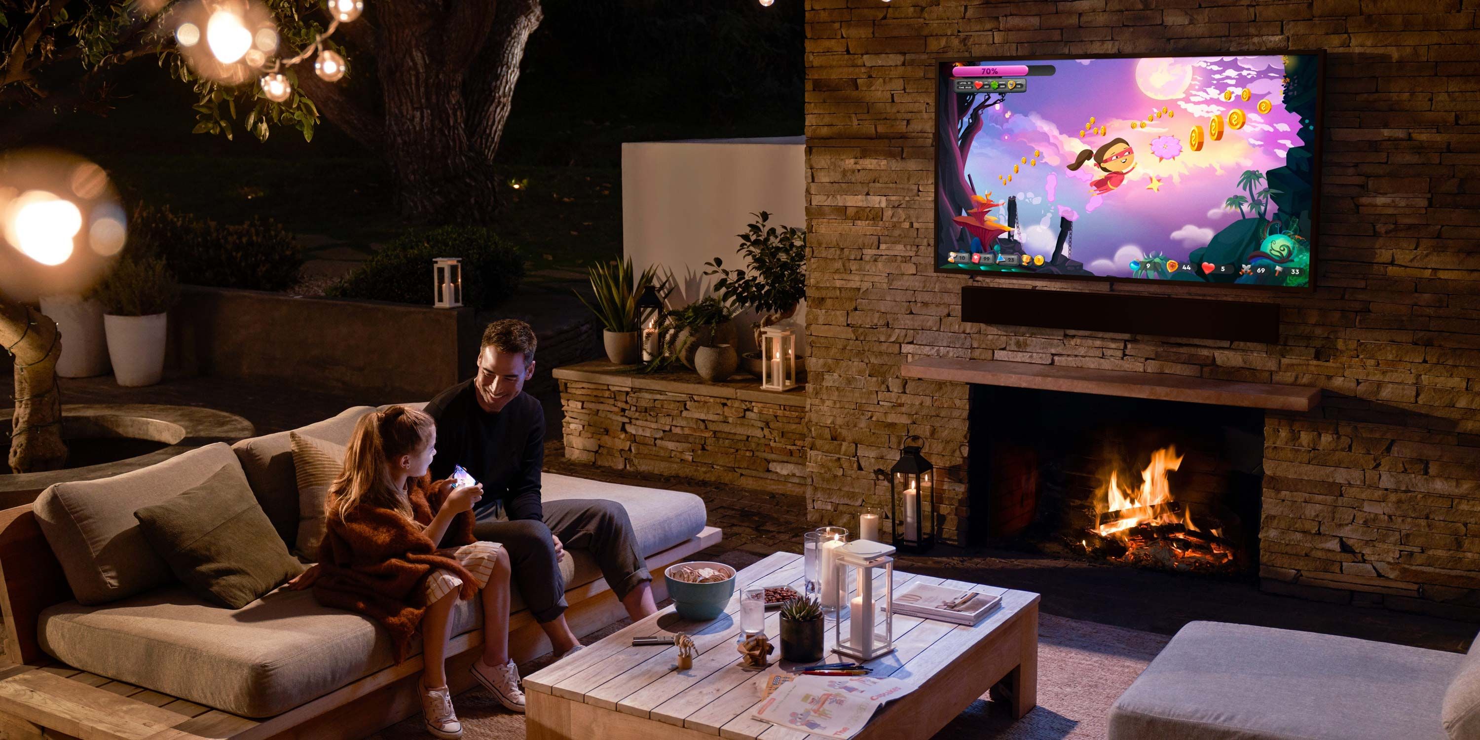 patio area with samsung technology and a tv